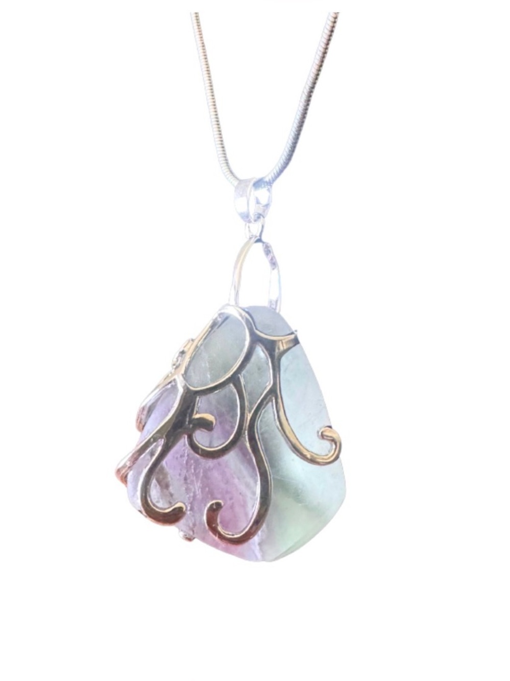 Hand Crafted Rainbow Flourite Polished with 32 inch snake chain - Picture 5 of 7